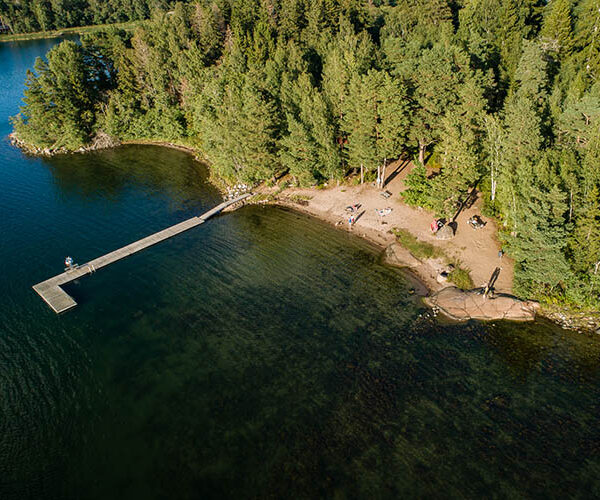 Drone view of Korpo's public beach Likholmen