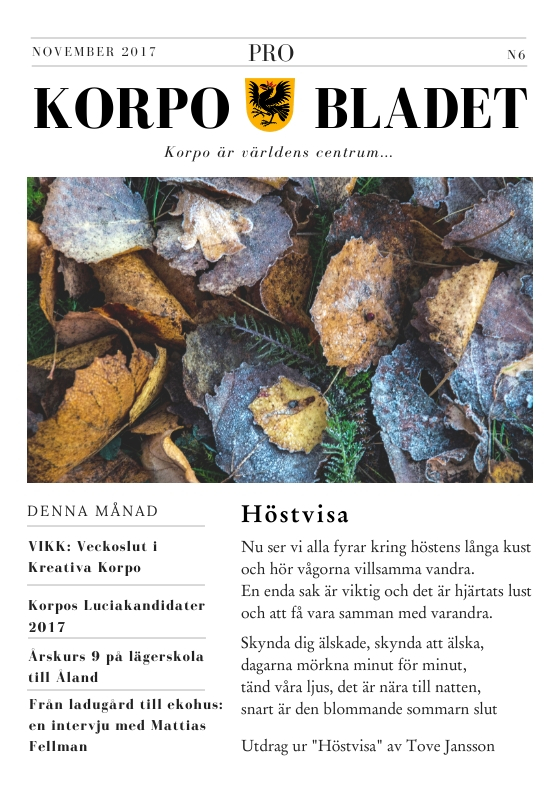 Korpo Bladet N6 front page