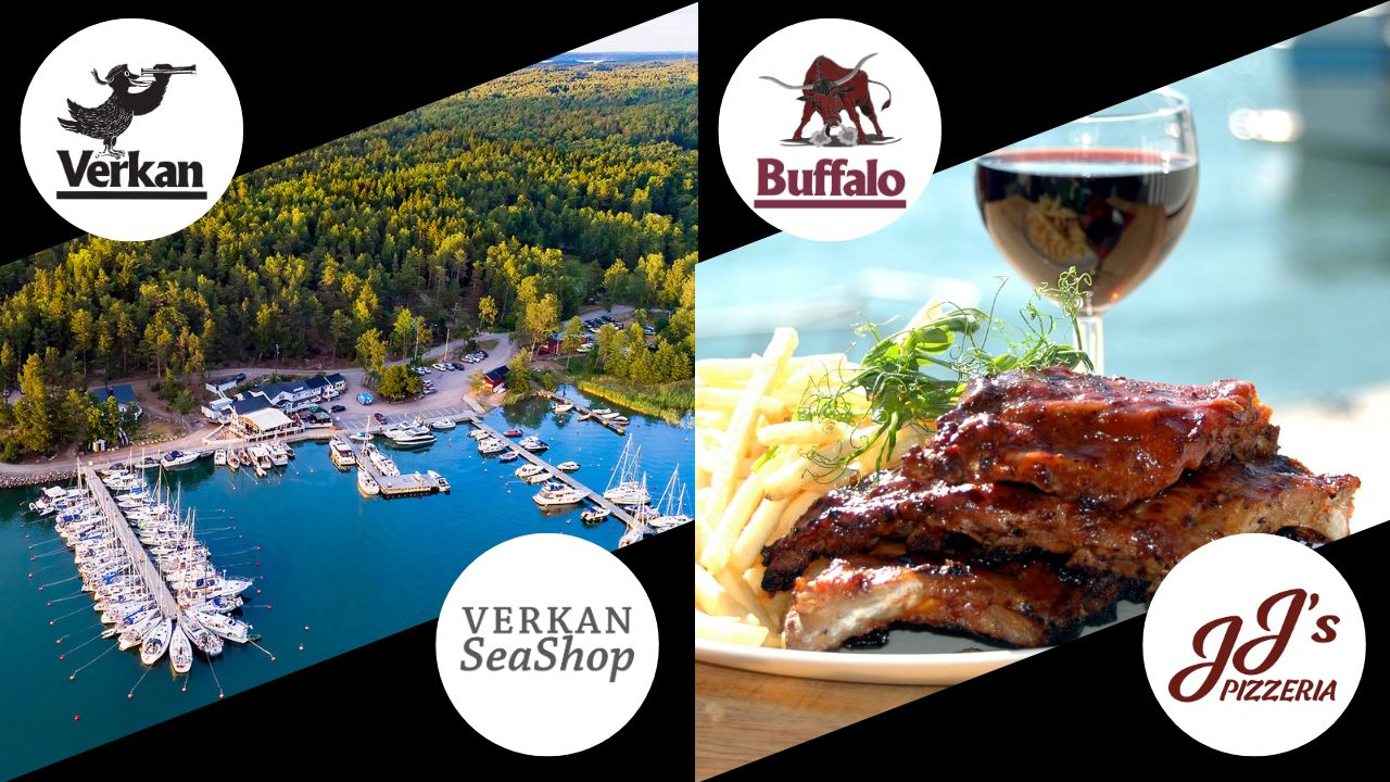 Ad for Verkan with Buffalo, Verkan Sea Shop, J&J pizzeria and Buffalo restaurant
