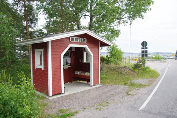 A picture of Norrskata bus stop by the ferry