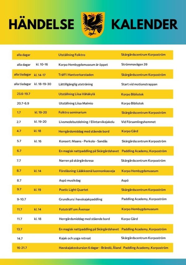 Korpos händlesekalender i juli 2026