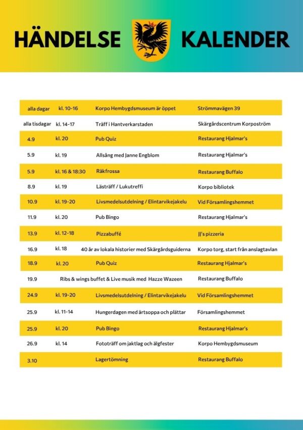 Korpos händelsekalender i september 2026